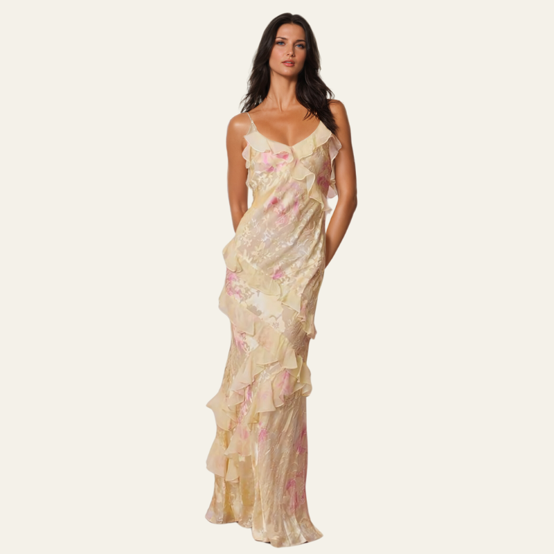 VENICE FLORAL CHIFFON MAXI DRESS